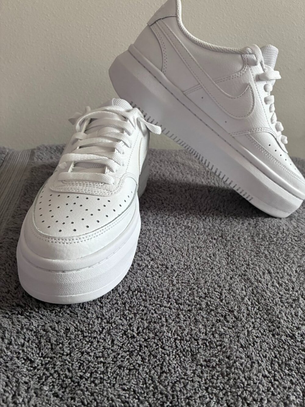 Nike Court Vision Alta Triple White Platform Sneakers Women's Size 10 New